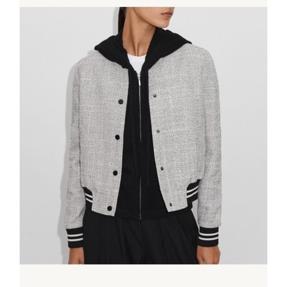 ME+EM italian sporty tweed bomber Jacket US 10 Gray Preppy Classic - Picture 1 of 7